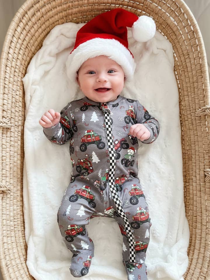 Rufflеѕ & Bоwtіеѕ - Affordable Boys & Girls Clothing - Wholesale Sleepsuit - Baby - Baby Christmas 2025 Pajamas Zippie Sleepers - Monster Truck2