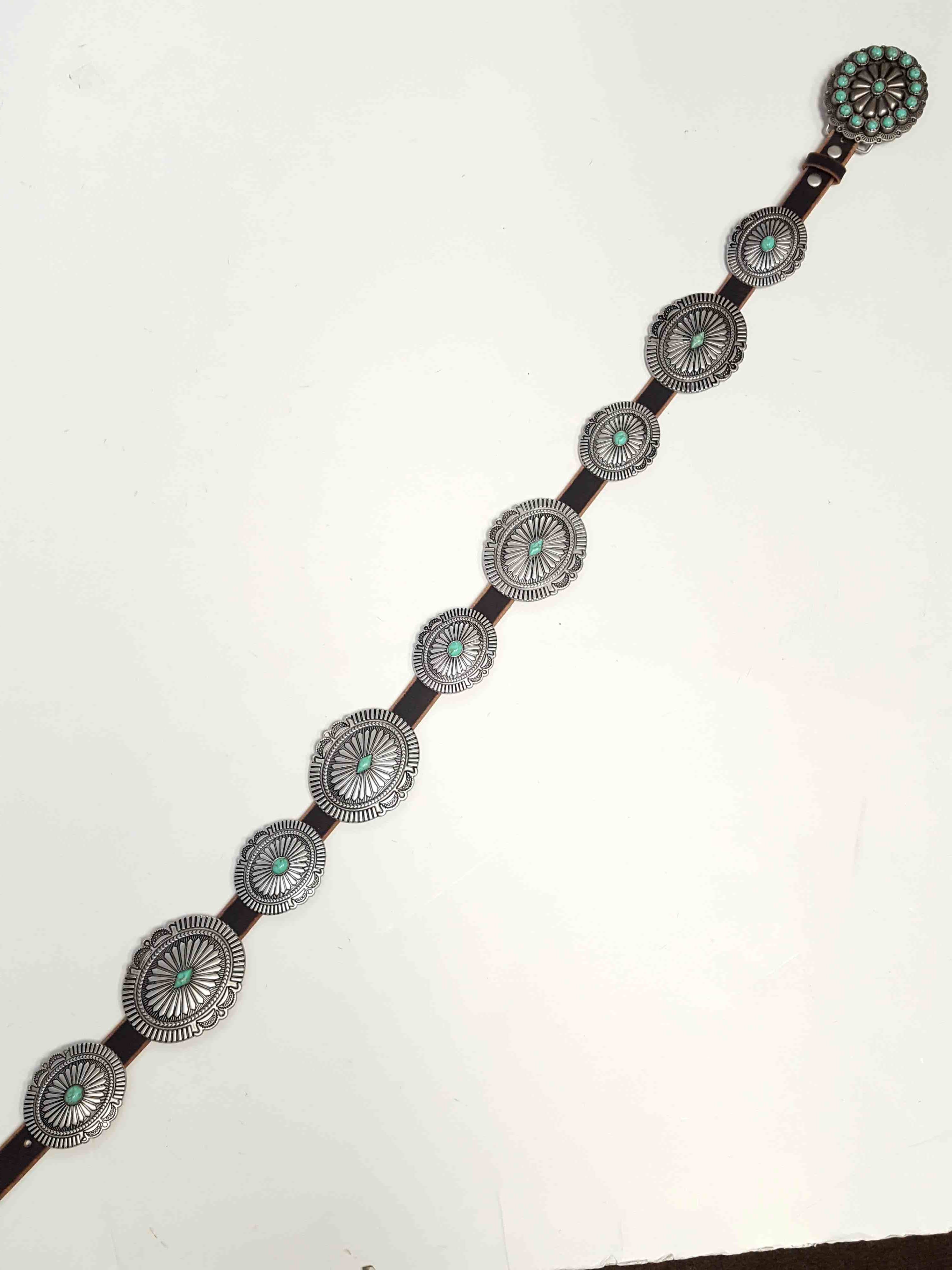 Axesoria West - Wholesale Belt - Women's - Genuine Distressed Leather belt w. full-packed oval conchos2