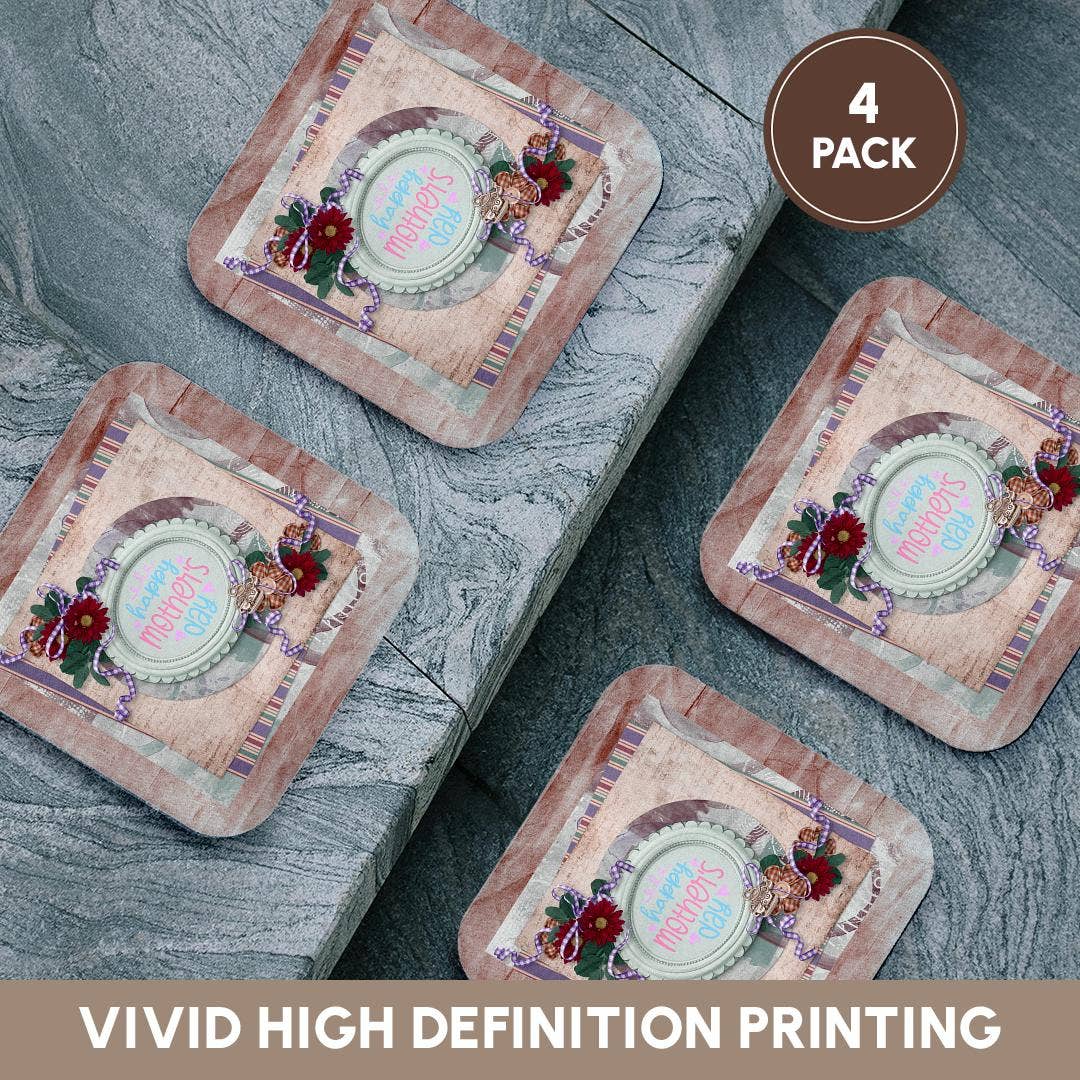 3dRose - Wholesale Onderzetters - 3dRose, Afbeelding van Moederdag in Flora Ronde Lijst, Theepot en Kopje Bedel, Onderzetter12