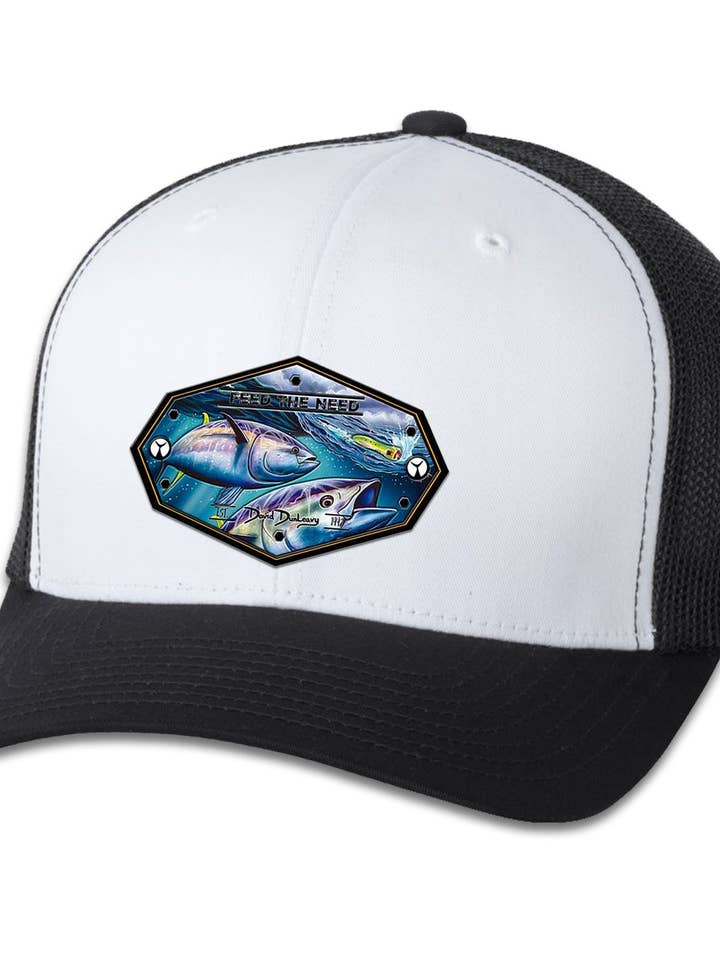 Bluefin Tuna 6 Panel Trucker Flexfit Black White Black Hat for wholesale by David Dunleavy