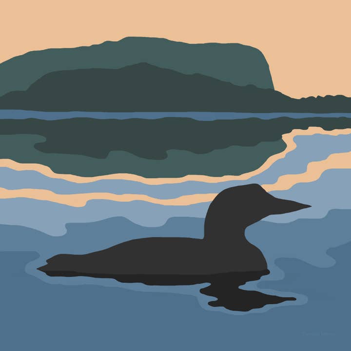 Impression artistique de silhouette de huard des bois pour la vente par Lehoux Art