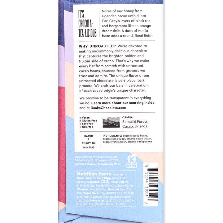 Raaka Chocolate - Wholesale Chocolate Bar - 68% Earl Grey Tea Chocolate - Spring Limited Batch3