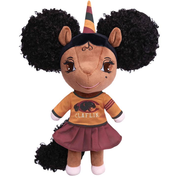 Poupée Licorne de l'Université Claflin avec Afro Puffs - 14 pouces pour la vente par YOUnicorn Kidz