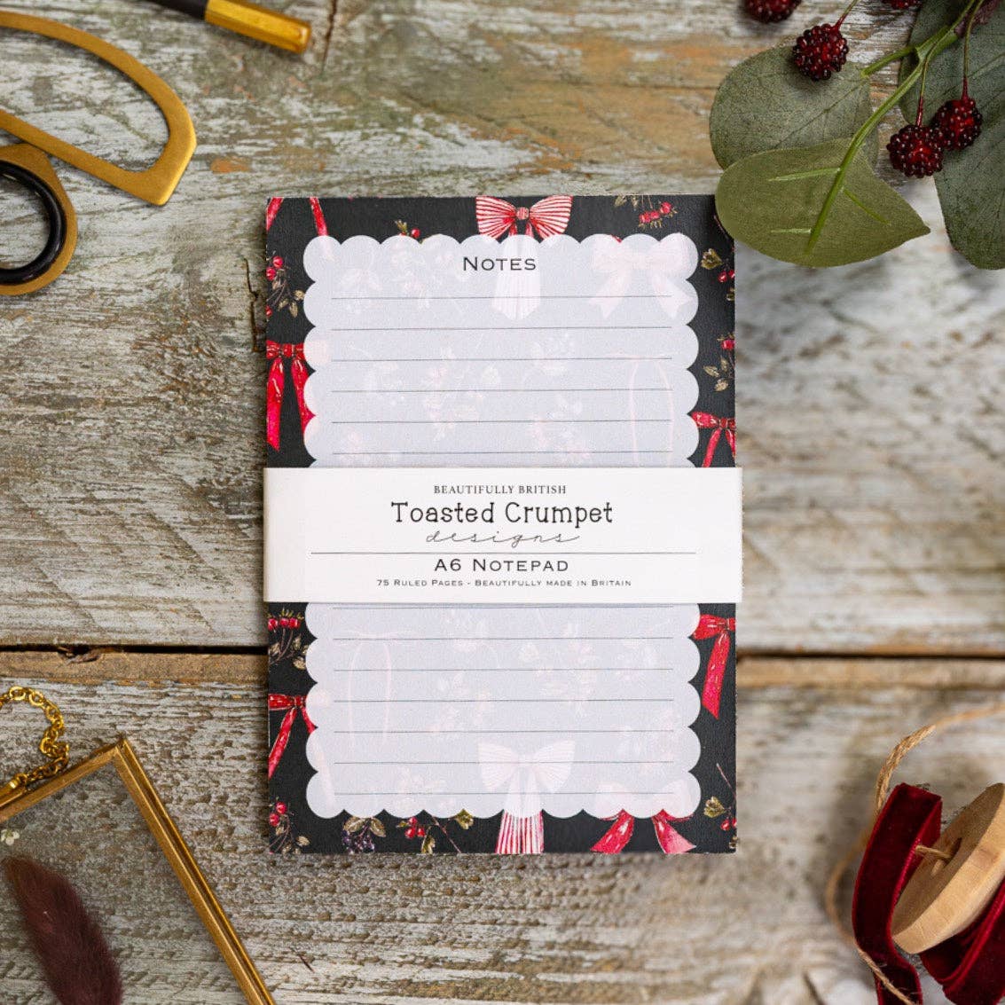Toasted Crumpet – wholesale Notepad – Bows & Berries A6 Jotter Notepad