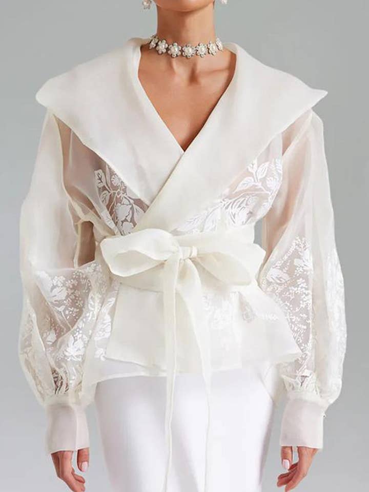 Floral Detail Tie-Waist Blouse for wholesale by Mccolin