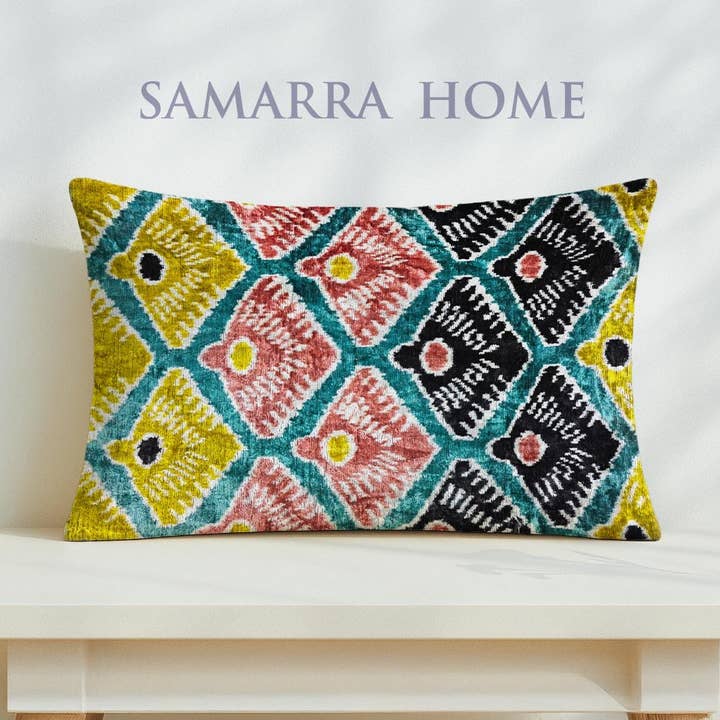 Handwoven Silk Velvet Ikat Tribal Diamond Pillow Cover for wholesale by Samarra Home