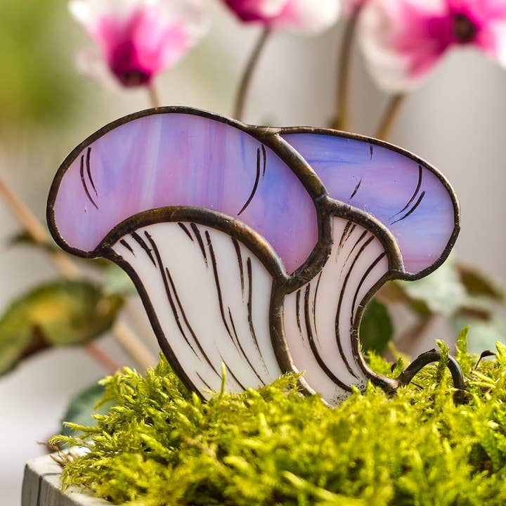 Purple Oyster Mushroom Stained Glass Plant Pot Hugger for wholesale by Avalglass
