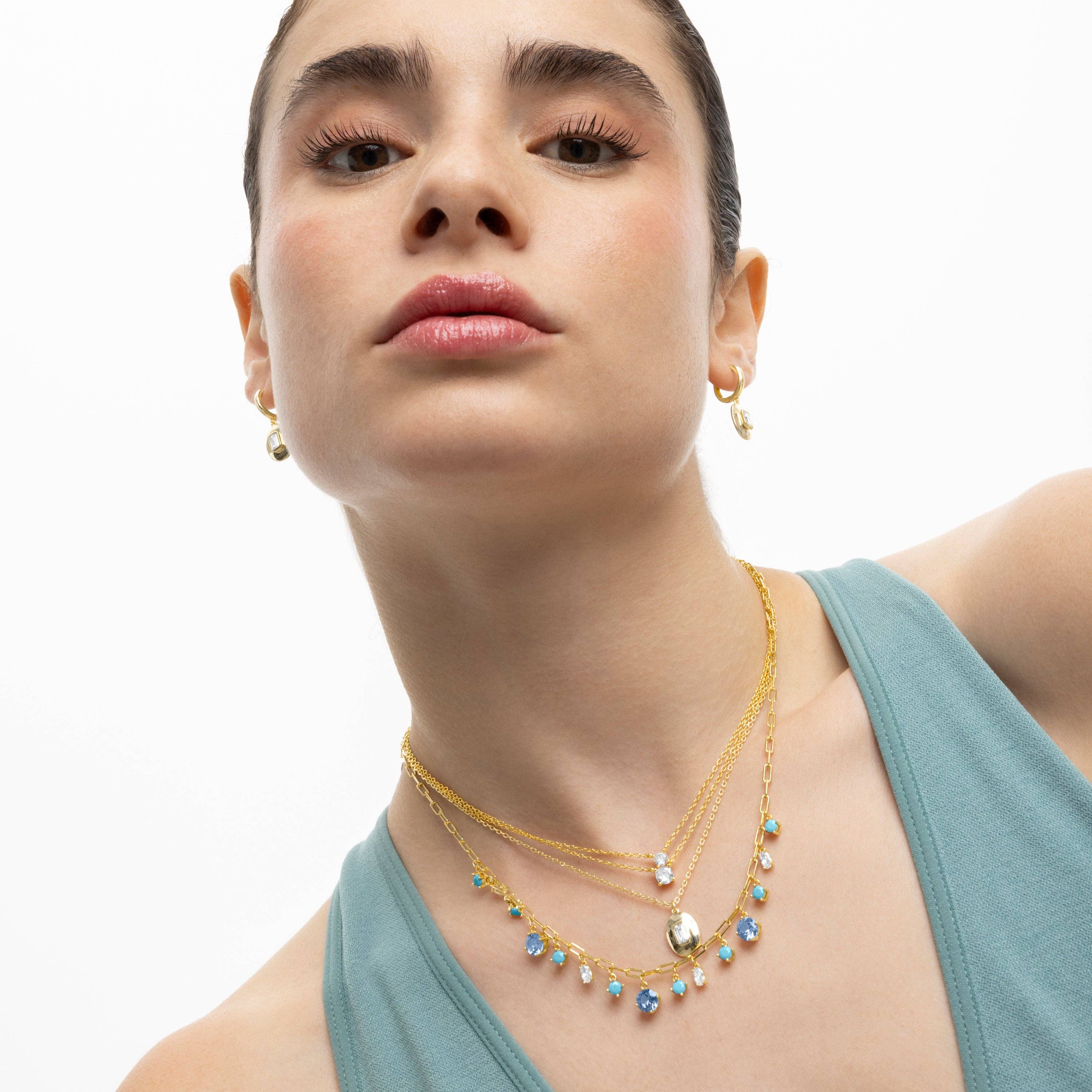 Luxenter - Wholesale Halskettinghanger - 925 Sterling Zilveren Ketting met Stralende Zirkonia afgewerkt in 18K geelgoud - Keval3