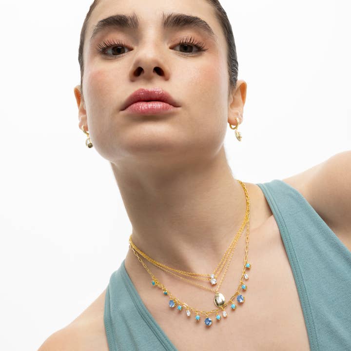 Luxenter - Wholesale Halskettinghanger - 925 Sterling Zilveren Ketting met Stralende Zirkonia afgewerkt in 18K geelgoud - Keval3