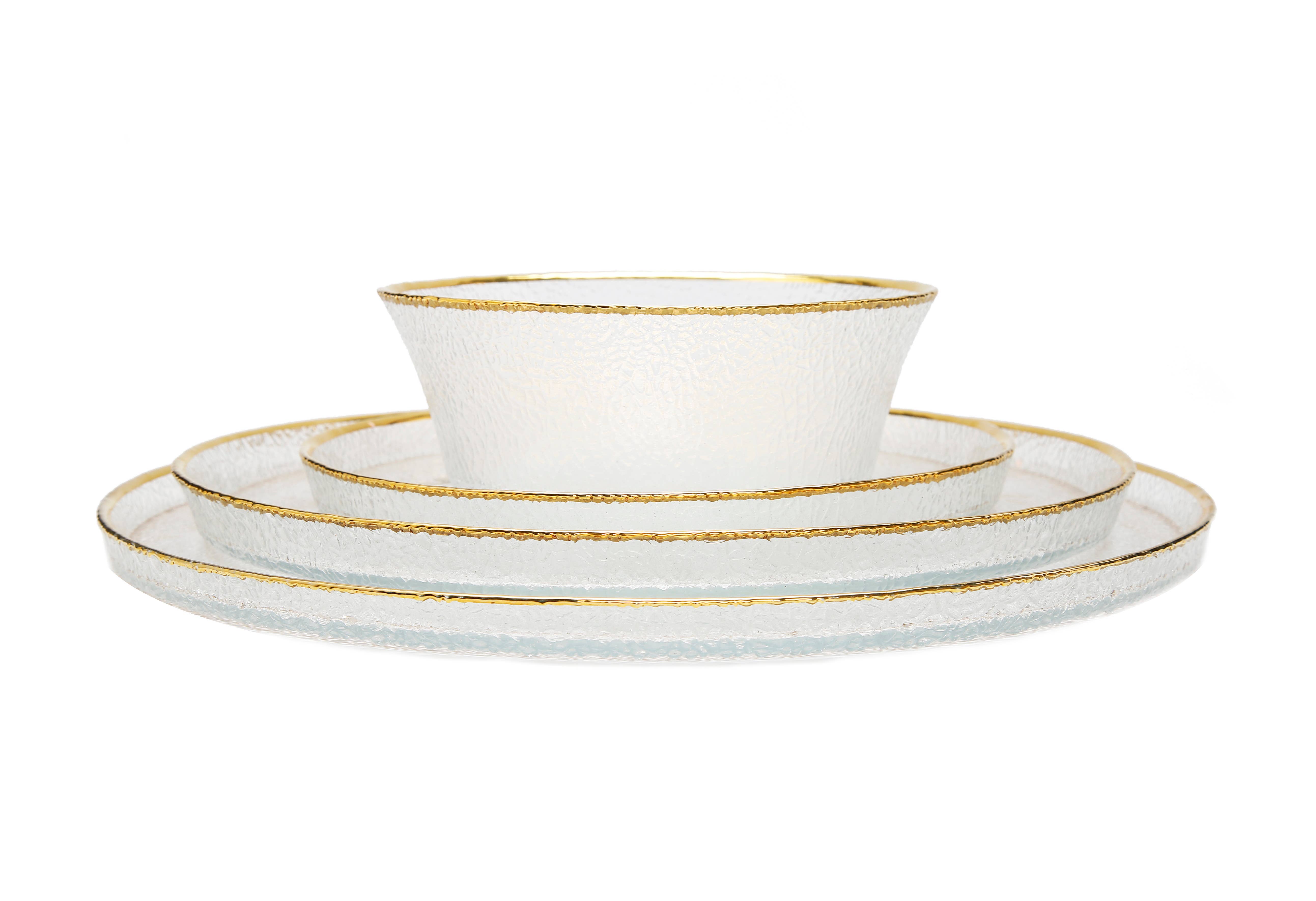 CLASSIC TOUCH DECOR INC. - Wholesale Bowl - Pebbled Glass Bowl Raised Rim with Gold Border - 6"D1