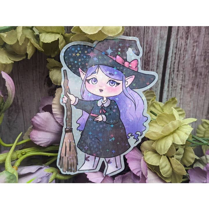 Lille heks Kawaii vinylklistermærke til laptop/flaske for engroshandel hos Witchbriar Cottage