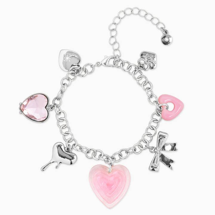 Sessori - Wholesale Charm/Dangle Bracelet - Y2K Pink Heart and Bow Charm Bracelet