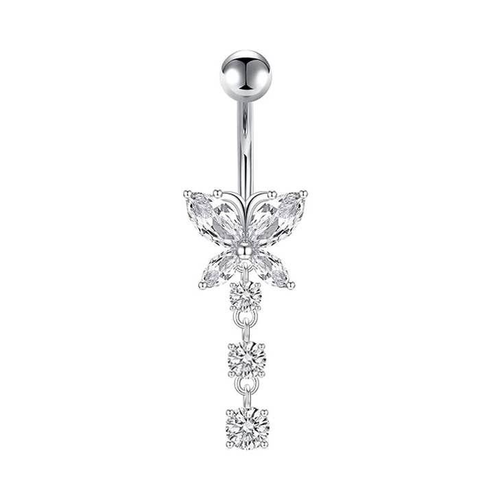 AMORINO SRL - Vente Piercing de nombril - PIERCING BANANE PAPILLON PENDANT EN ZIRCONIUM - JQ1400B0951