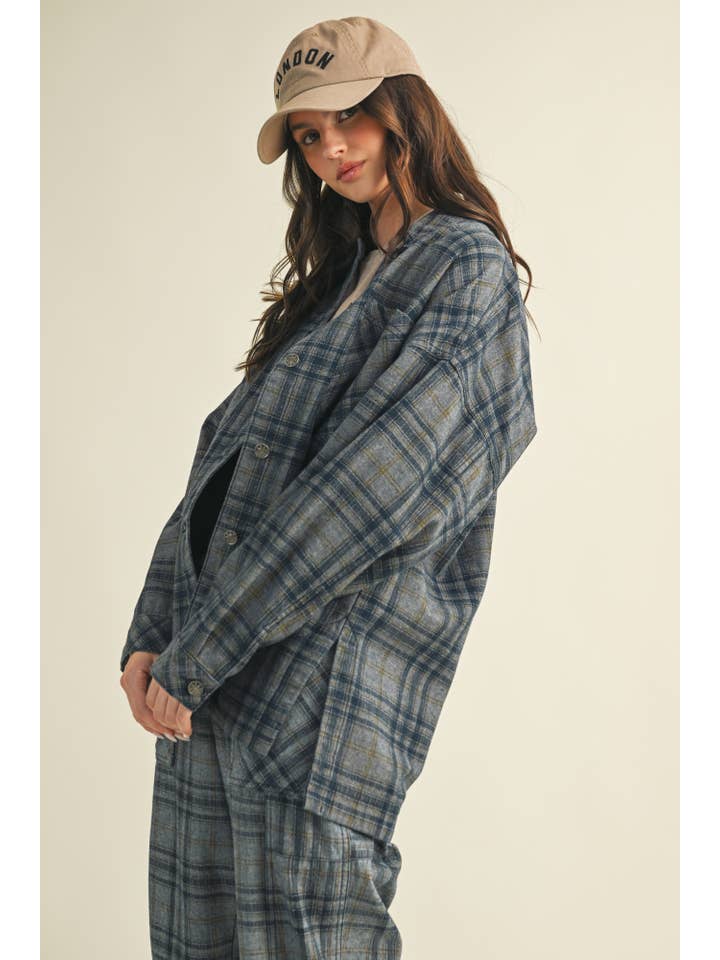 WASHED DENIM PLAID SHIRT SHACKET for wholesale on Faire5