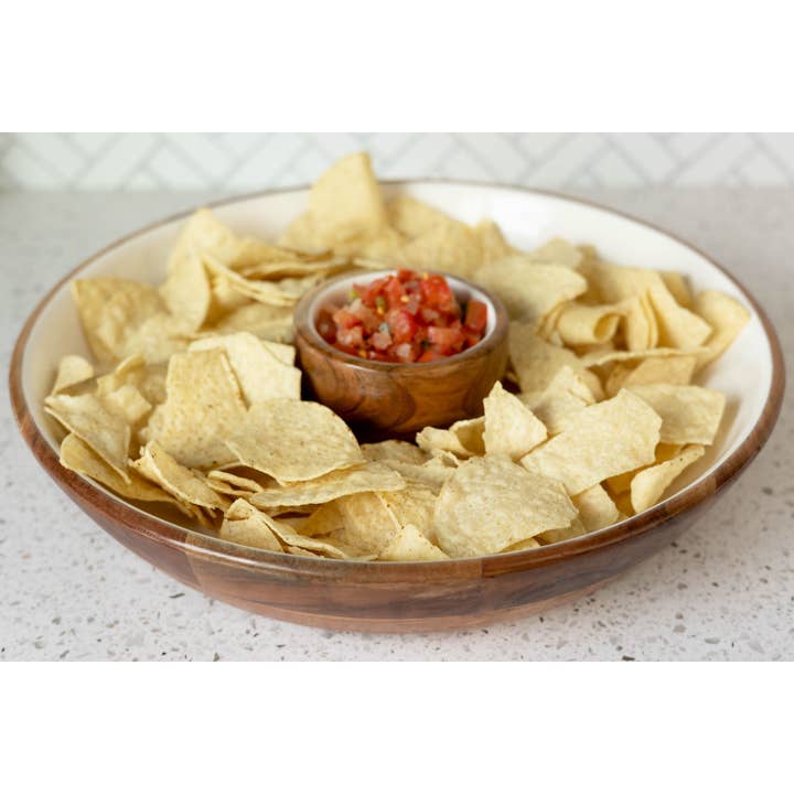 Jeanne Fitz - Wholesale Serve Bowl - Wood + White Acacia Wood Chip and Dip Serving Bowl, 15 inch