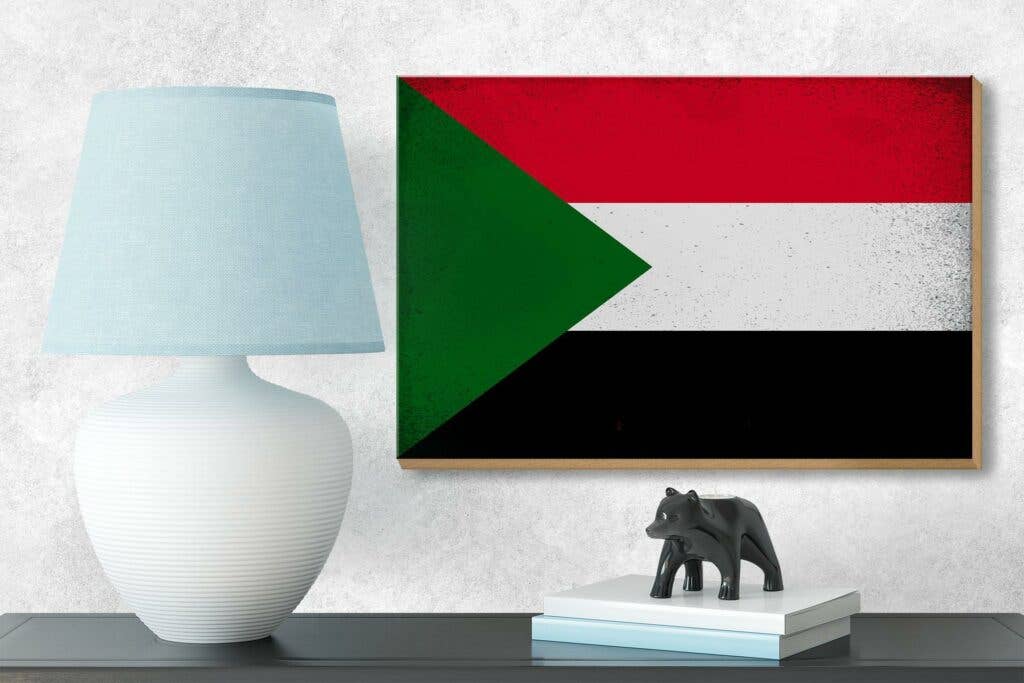 Femer – wholesale Sign – Wooden sign, flag of Sudan, 18 x 12 cm, vintage decorative sign3