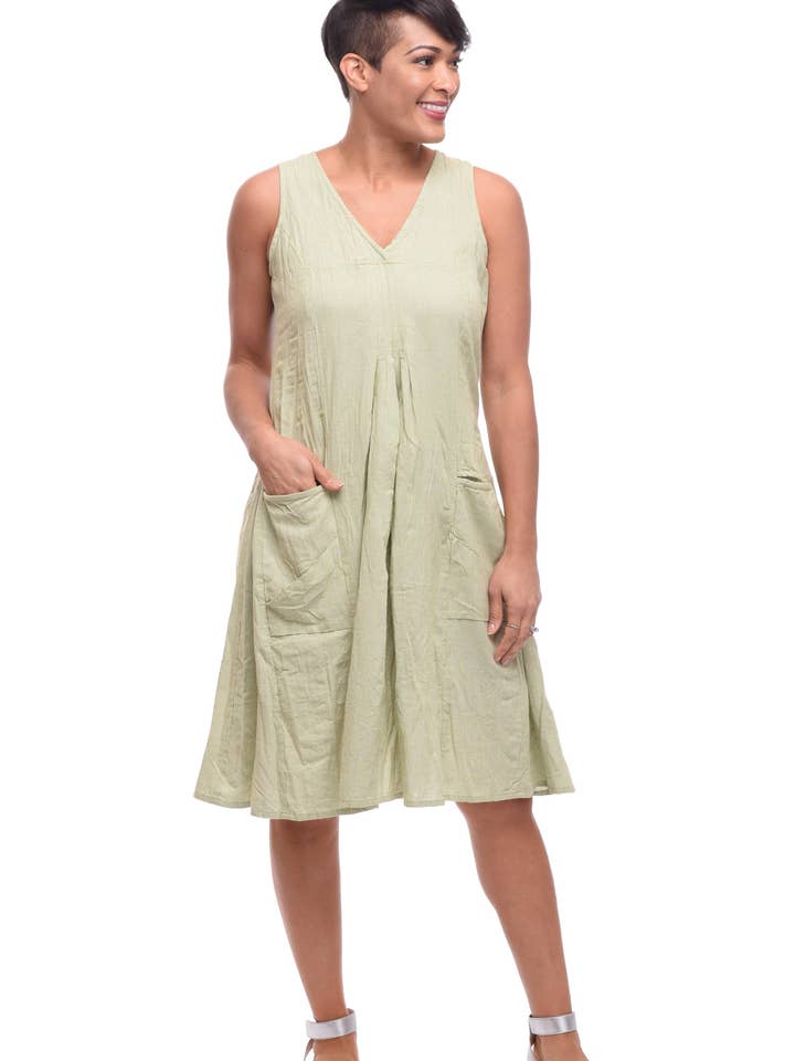 CV656 Poppie Kjole i Grøn Hvid Houndstooth* for engroshandel hos Tulip Clothing