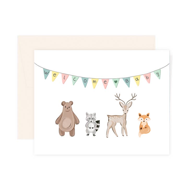 Animals Welcome Baby Card for wholesale by Paige & Willow
