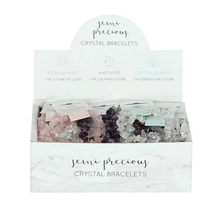 Uppsättning av 36 Healing Crystal Armband i Display Box för wholesale av Something Different Wholesale