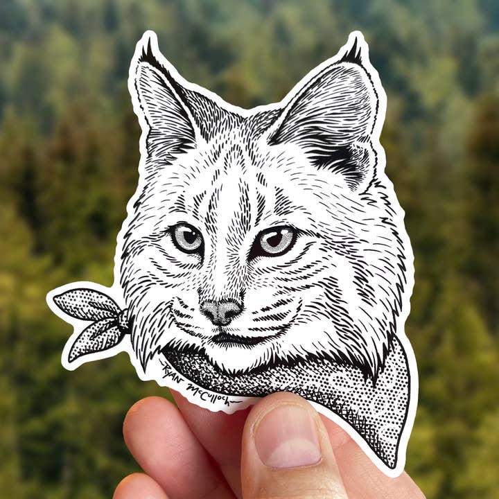 Ryan McCulloch Art - Wholesale Sticker - VINYL STICKER: Stoic Bobcat (Wildcat, Lynx) (4-Inch)