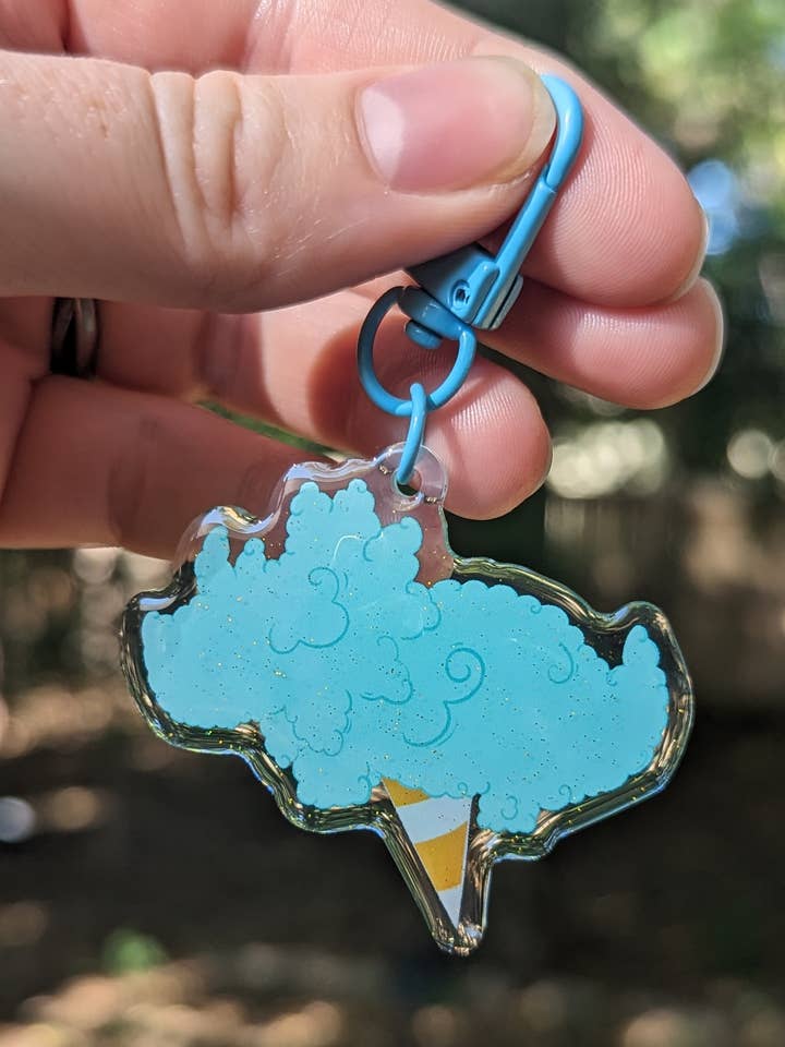 Portachiavi in acrilico Cotton Candy a forma di dinosauro, triceratopo per la vendita all'ingrosso da parte di Toasty Teacup