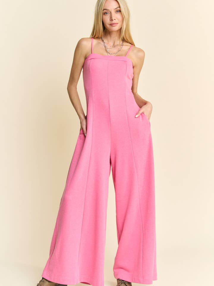 SOLID STRAPS TUBE OPEN BACK WIDE LEG JUMPSUIT for wholesale by Davi & Dani