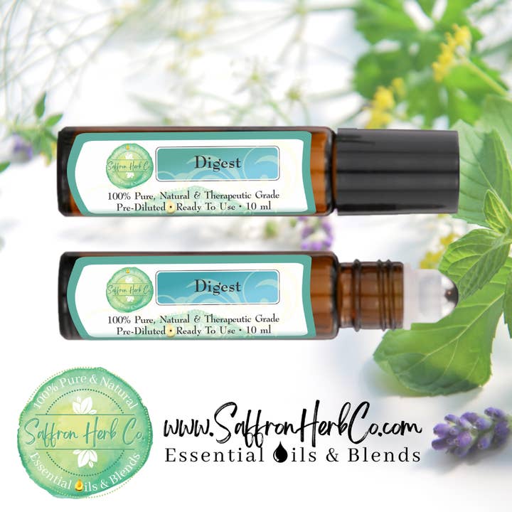 Saffron Herb Co. - Wholesale Essential Oil Roll-On - Digest Essential Oil Roller Bottle Blend • 100% Pure & Natural • Pre-Diluted • Ready To Use