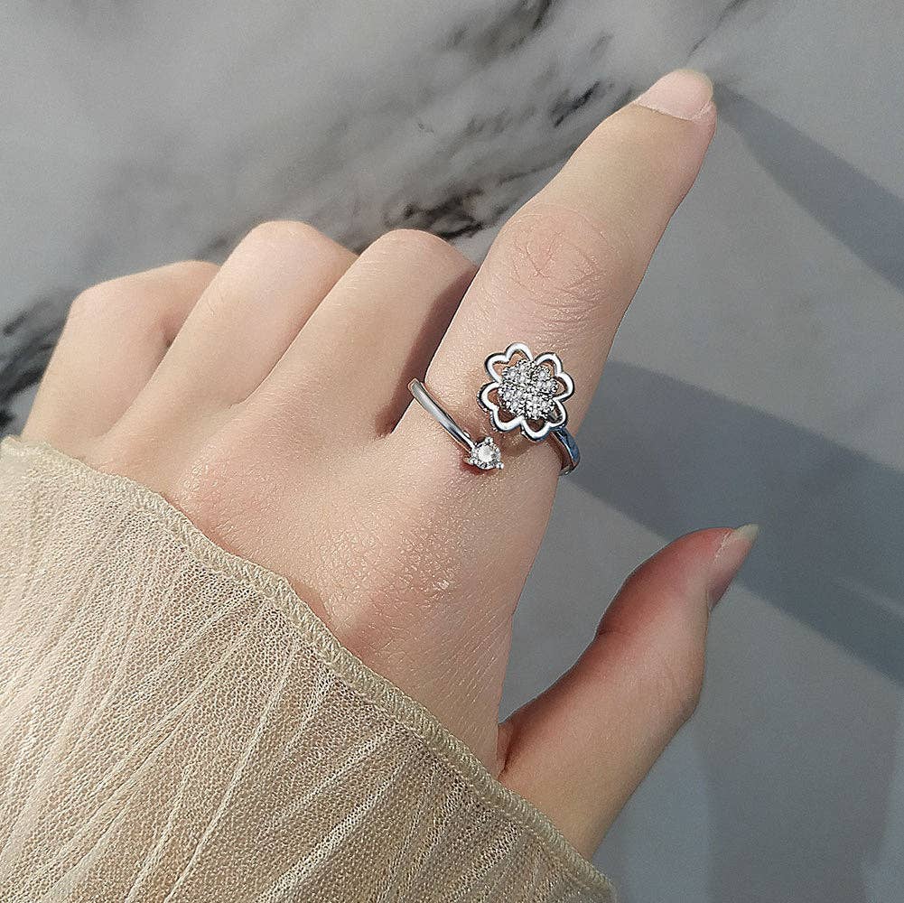 Perimade & Co. LLC - Wholesale Multi-Stone Ring - Four Leaf Clover Anxiety Fidget Spinner Ring in Solid Copper5