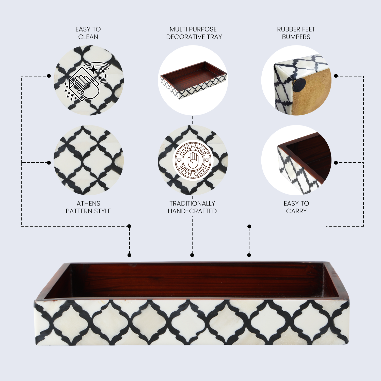 Black White Vanity Trays Moroccan Pattern Bone & Resin Inlay Collection for wholesale on Faire2