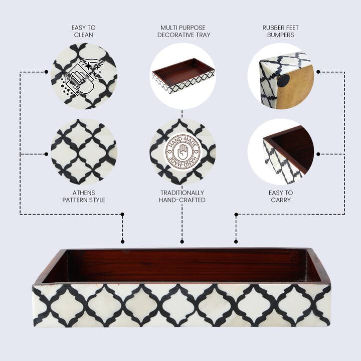 Black White Vanity Trays Moroccan Pattern Bone & Resin Inlay Collection for wholesale on Faire2