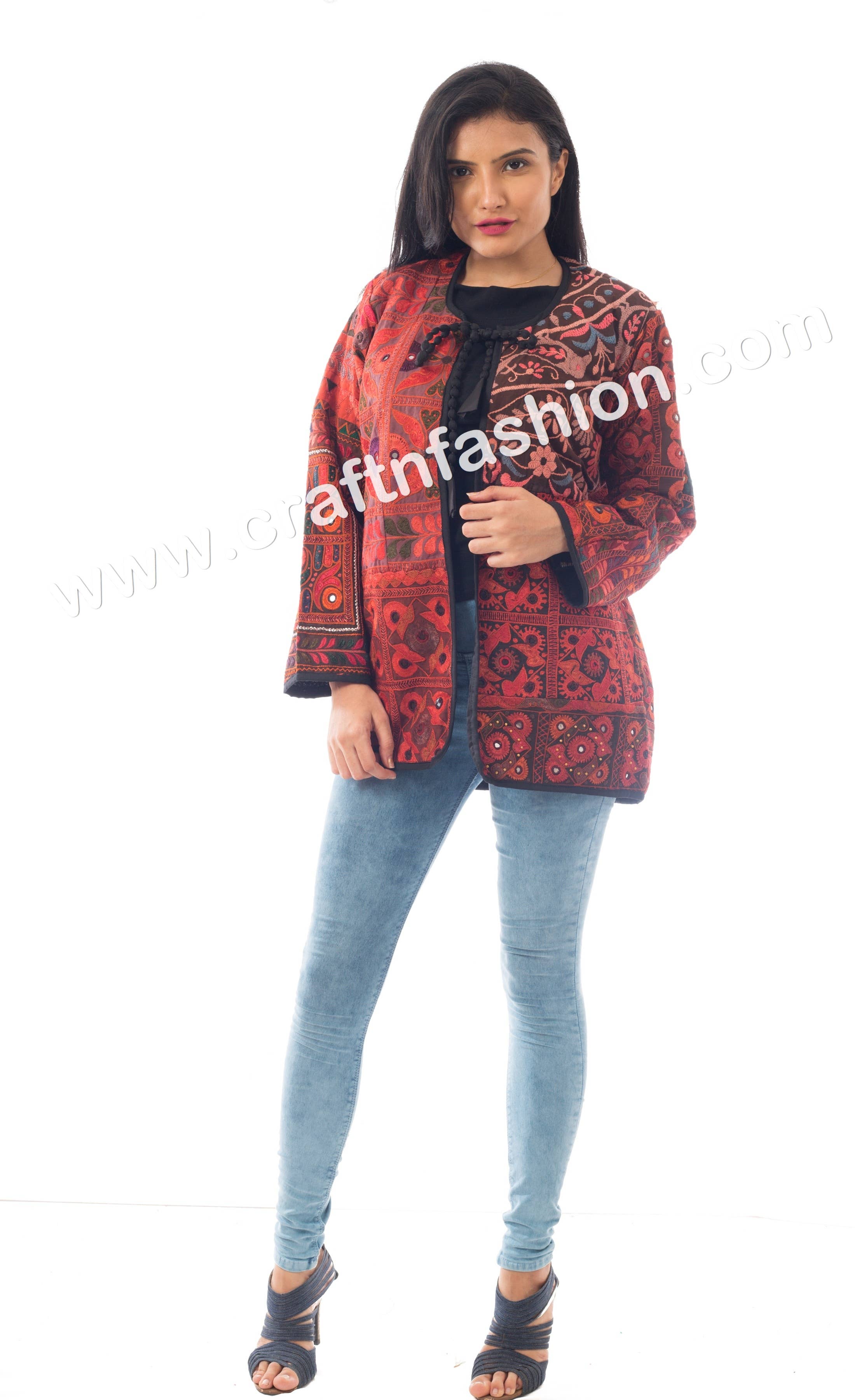 Meghcraft - Vente Veste – femme - Manteau indien vintage brodé en patchwork miroir3