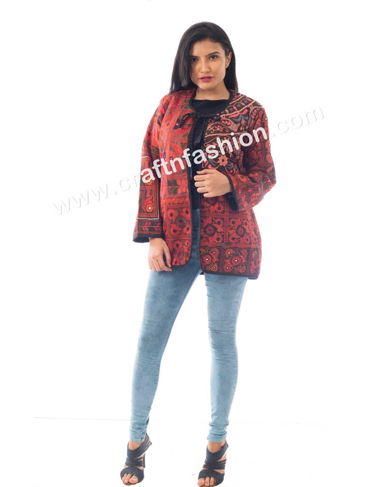 Meghcraft - Vente Veste – femme - Manteau indien vintage brodé en patchwork miroir3