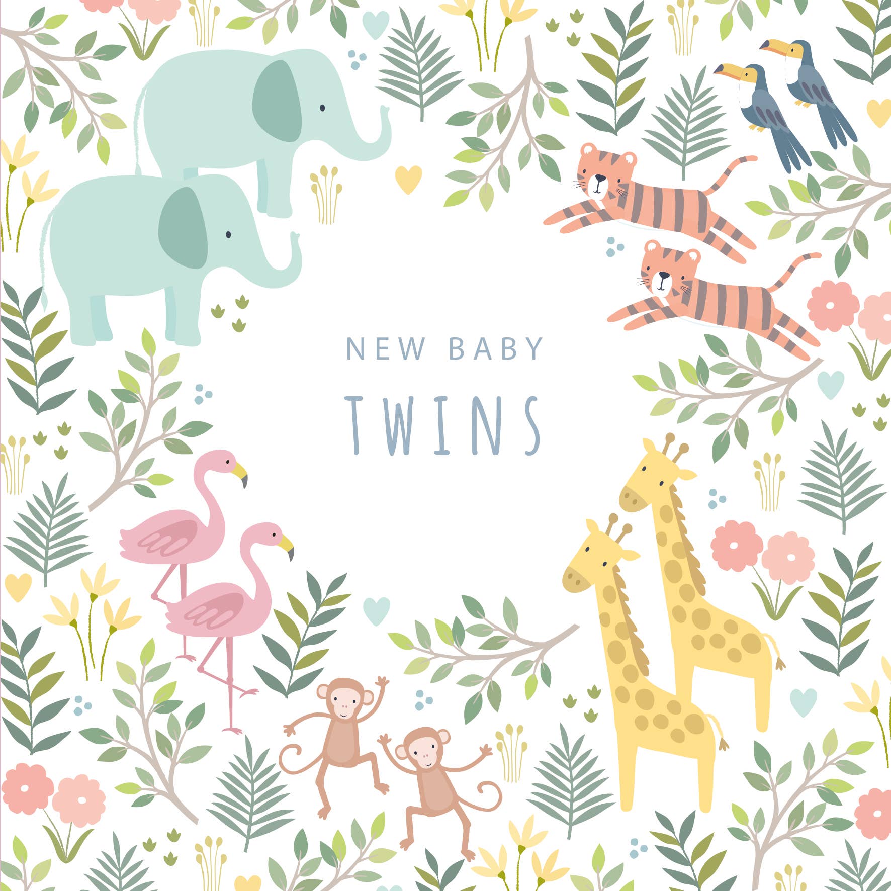 Klara Hawkins - Wholesale Baby Card - New Baby Twins Greeting Card | Cute jungle animals1