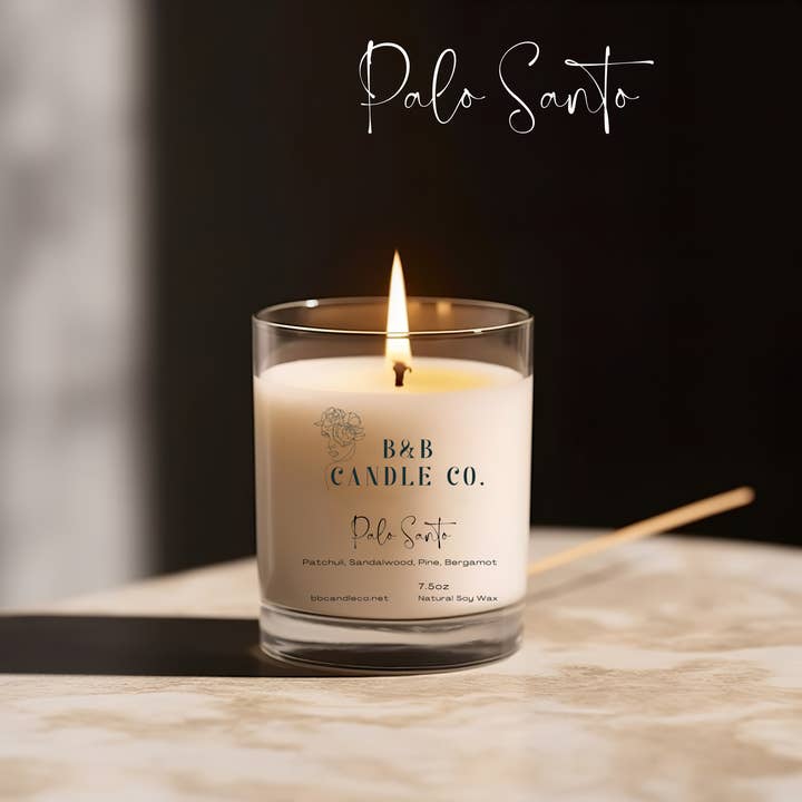 B&B Candle Co. - Wholesale Jar/Filled Candle - Palo Santo Scented Candle with Incense and Patchouli Aromas2