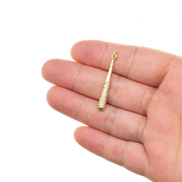 Jewel Pledge - Wholesale Individual charm/pendant - Gold CZ Baseball Fan Charm Baseball Bats for jewelry CPG25865