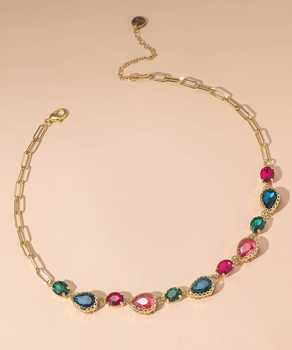 Blossom bijoux - Wholesale Halskettinghanger - Blossom bijoux ketting met kristal- en gouden metalen strass steentjes 25AHCC2037