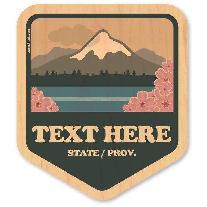 Wood Sticker - AW Cherry Blossom Badge for wholesale by Morris Magnets