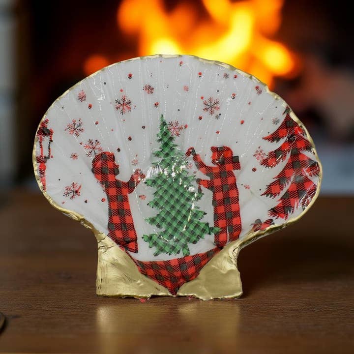 Buffalo-Karo-Baumdekorationsschale – Goldrand für den Großhandel von Shell Yeah By Jaks LLC