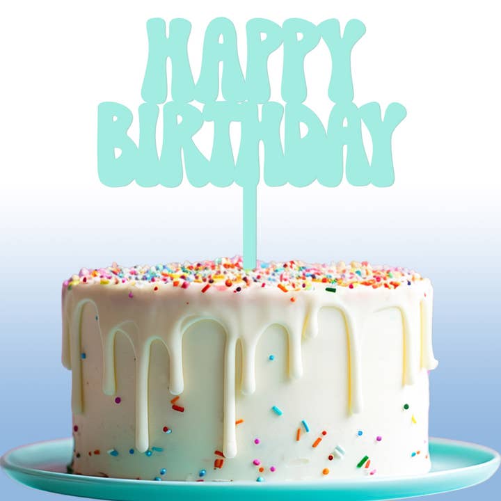 Happy Birthday Cake Topper - Mint, Retro Decorations for wholesale by Momenti di Vita