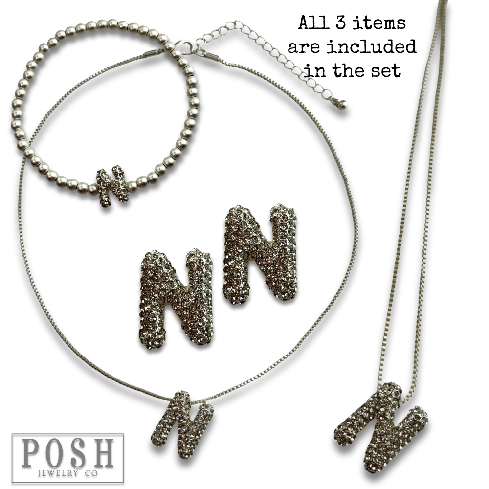 Pink Panache Brands - Wholesale Jewelry Set - Rhinestone initial jewelry set21