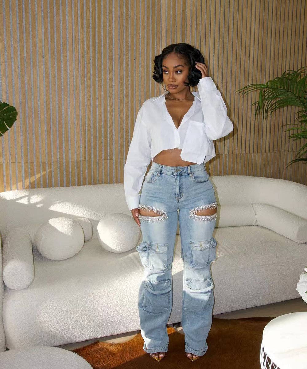 Aria Romance – wholesale Jeans – Women’s – Distressed Wash Cargo Jeans7