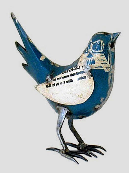 Little Blue Bird Recycled Metal Animal for wholesale by Everyday Artifact