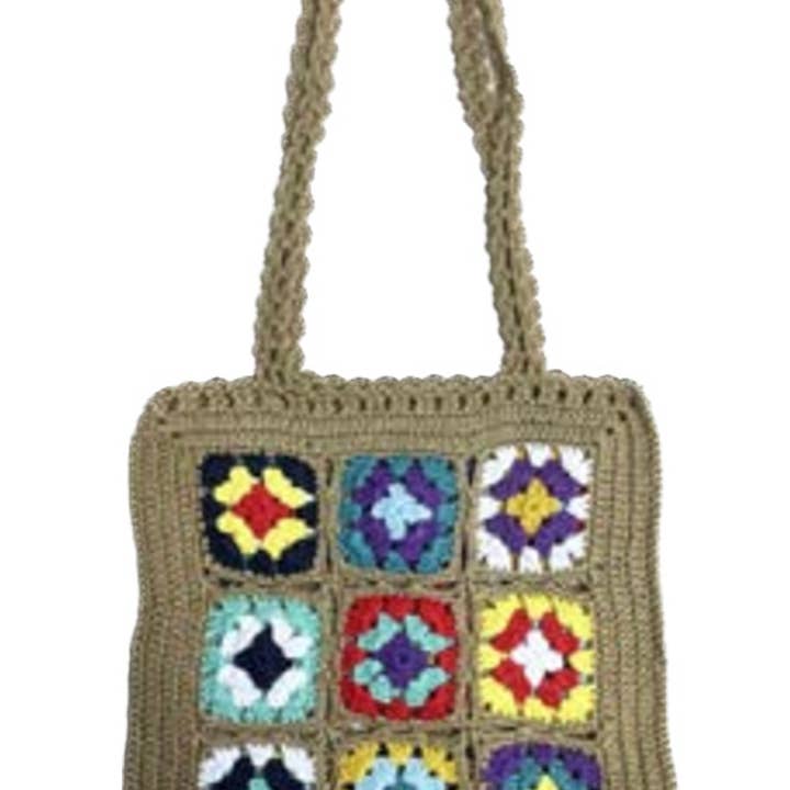 Khaki Floral Crochet Shoulder Bag- CLOSEOUT DEAL! for wholesale by Lemonbella