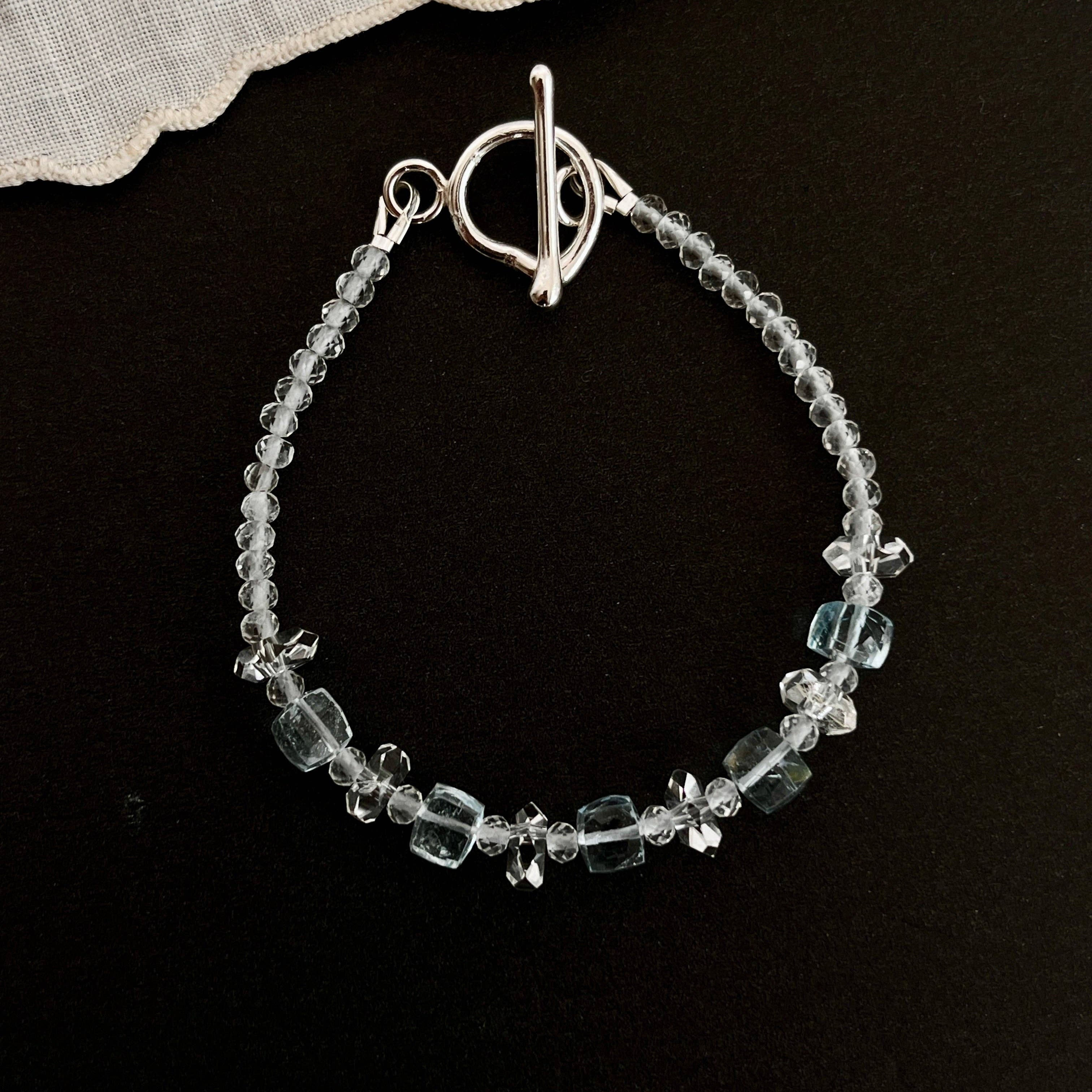 LoveGem Studio LLC - Wholesale Beaded Bracelet - Geometric Sky Blue Topaz & Quartz Bracelet – Modern Harmony Jewelry with Argentium Silver Toggle4