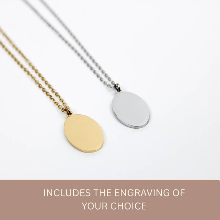 Oval Engraved Necklace, Custom Necklace Birth month Flower for wholesale by Grace + Joy Collective