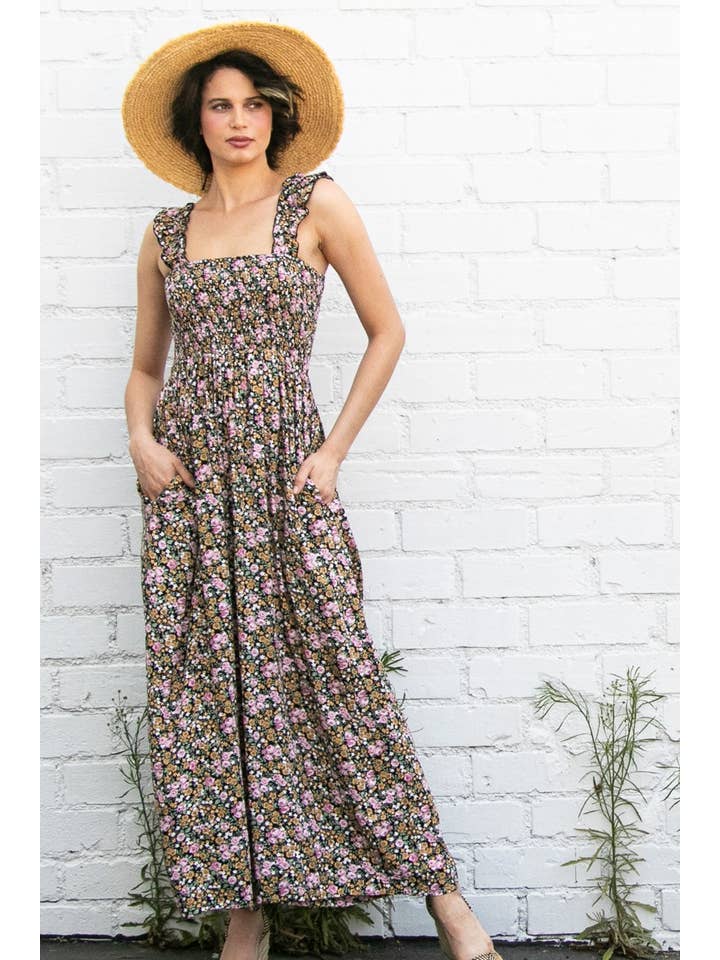 Elloh Collection - Wholesale Jumpsuit - Women's - Super Comfy Ruffle Strap Smocked Floral Jumper Jumpsuit9