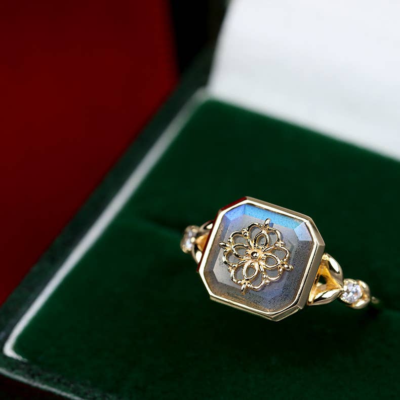 Gioiellin - S925 Silver Jewelry - Wholesale Multi-Stone Ring - 925 Sterling Silver K Gold-plated Gray-blue Labradorite Ring4