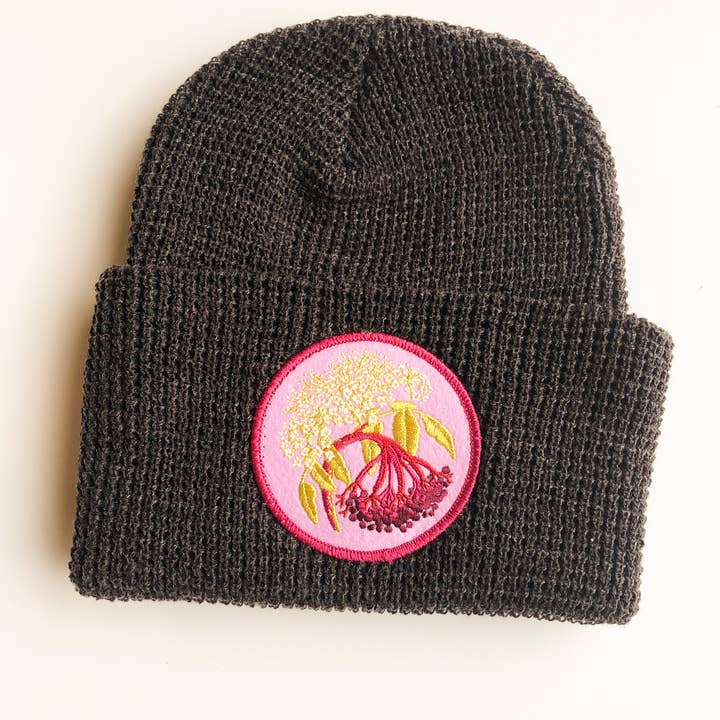 Elderberry Native Plant Patch Waffle Beanie Hat for wholesale by Solstice Handmade