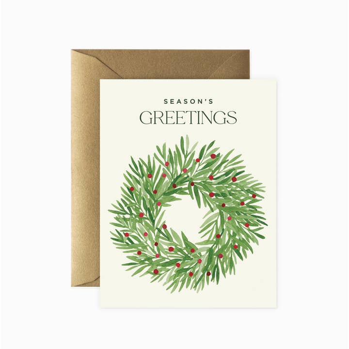 Season's Greetings Wreath Greeting Card | Christmas Card for wholesale by Paper Anchor Co.