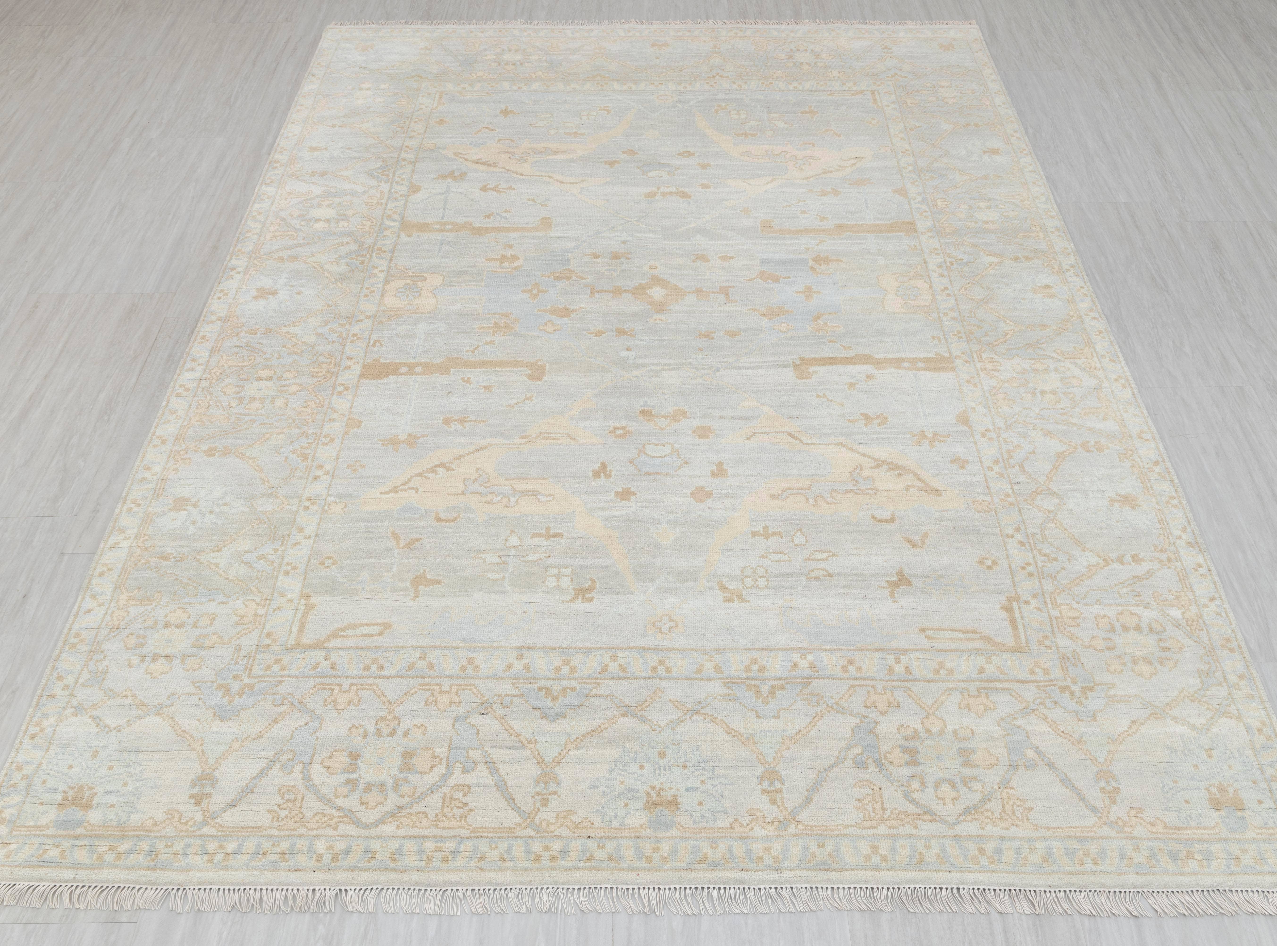 Aesthetic Homes LLC - Wholesale Area Rug - Silver Grey Blue Modern Oushak Rug – Hand Knotted Wool 17002